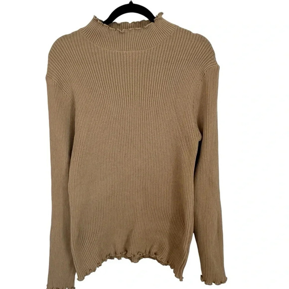 Shein Curve Women's Long Sleeve Tan Ribbed Ruffle Hem Top Size 2XL GUC - Picture 1 of 8